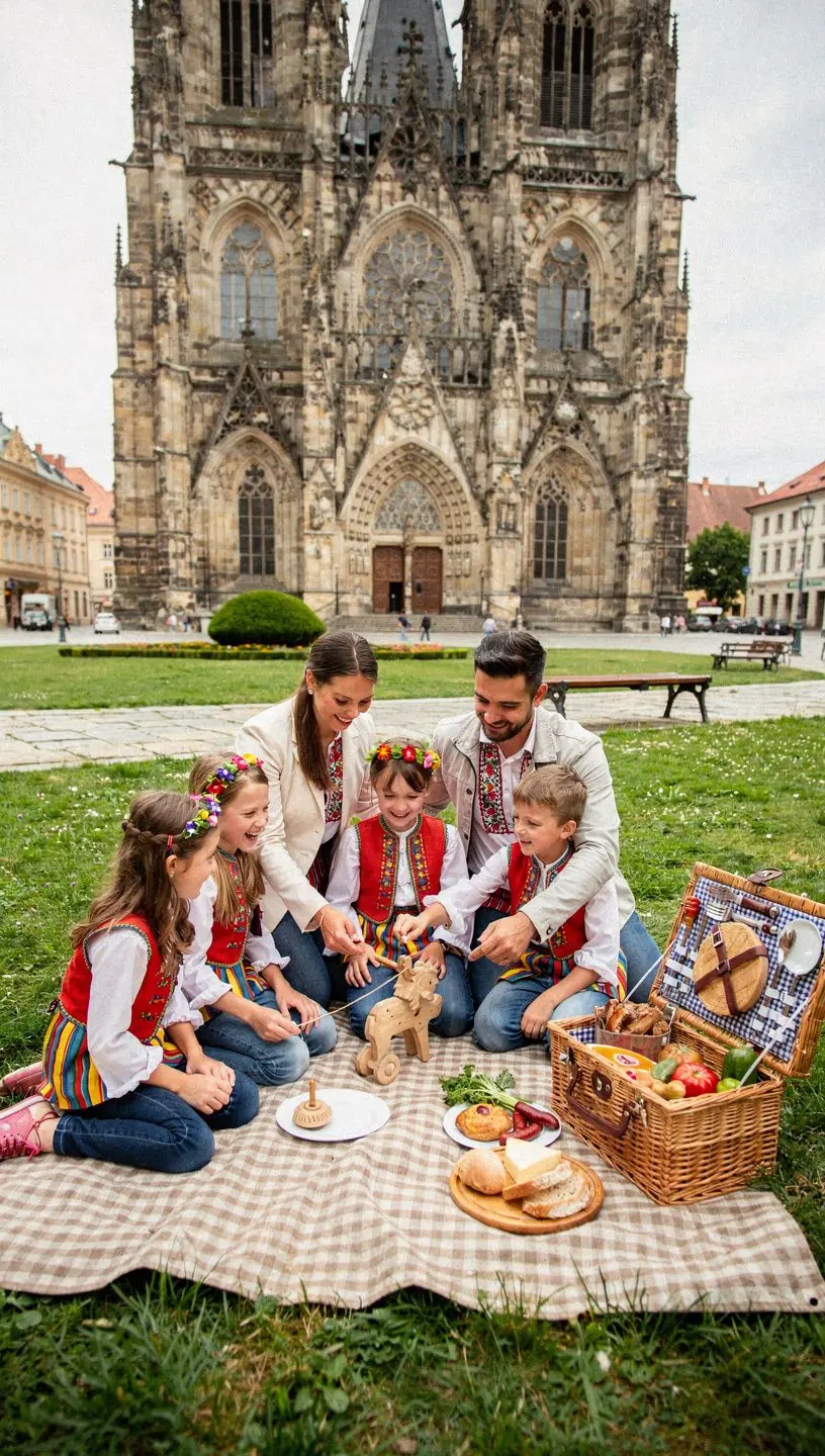 Visitors strolling through the cobblestone streets of Bardejov, surrounded by beautifully preserved Gothic and Renaissance structures.