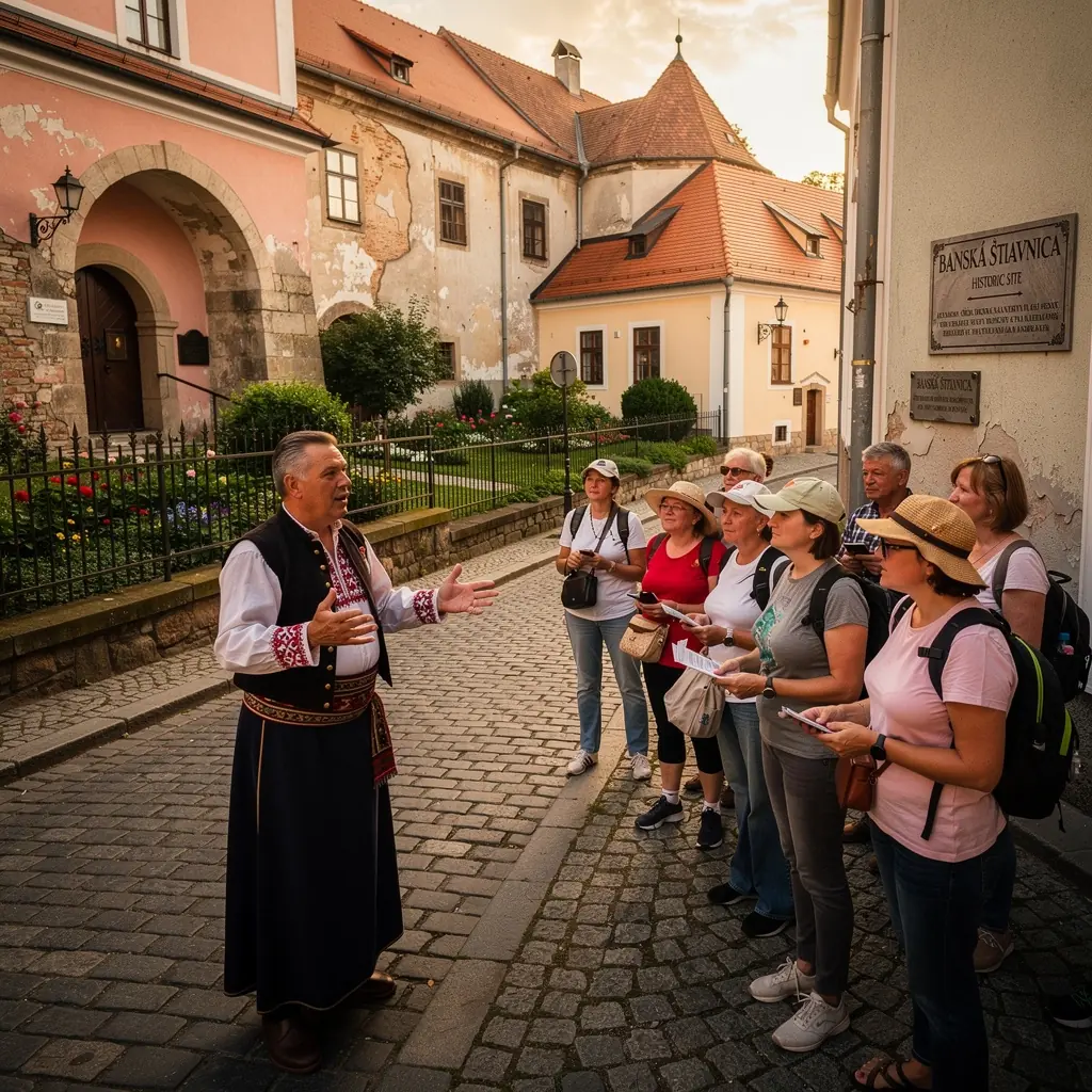 A panoramic view of the historic square in Bardejov, showcasing medieval architecture and vibrant market activities.